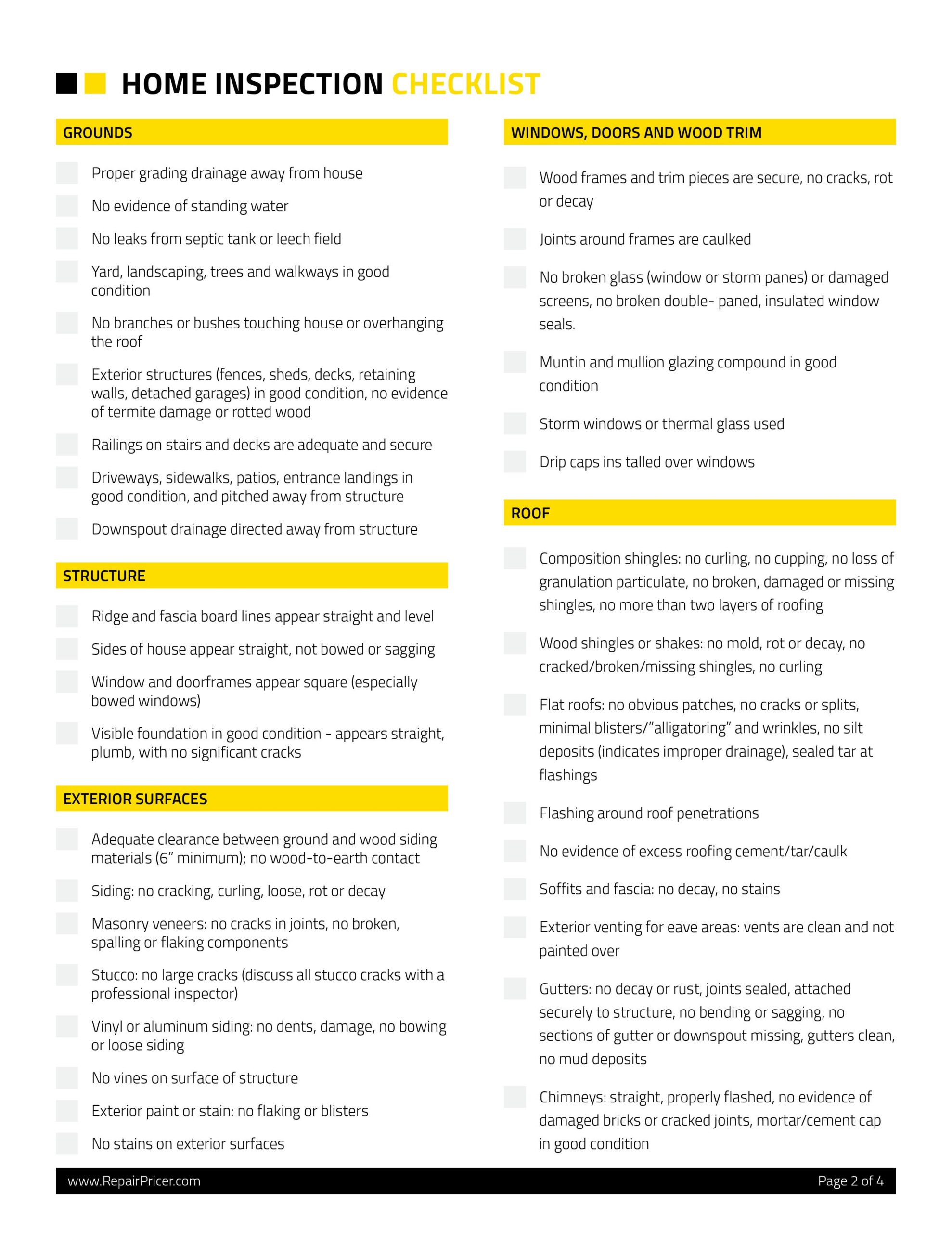 home inspection checklist 2 repair pricer home inspection checklist